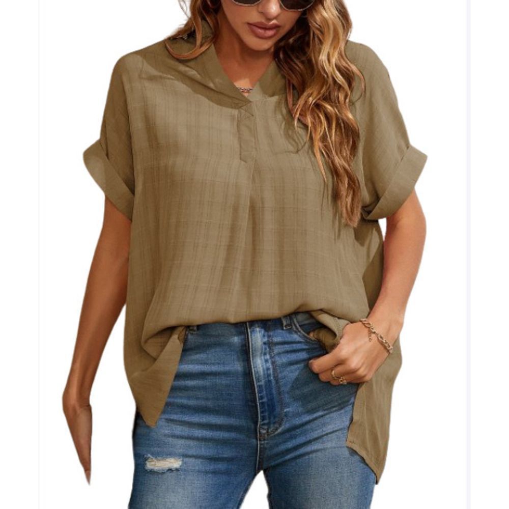 GYK Brown V Neck Cuff Sleeve Top Size L